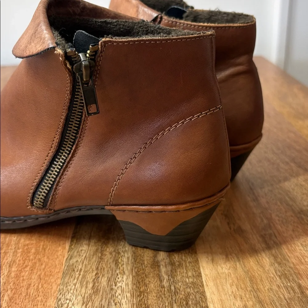 Reiker Brown Leather Lined Zipper Ankle Boots Size 41